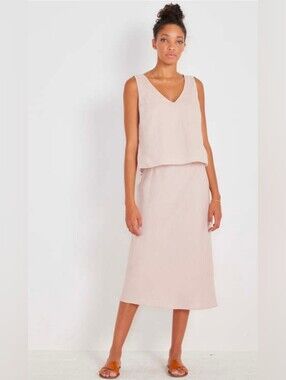 NWT NOT MONDAY Pink Linen Rian Clean Minimalist Classic Lightweight Midi Skirt